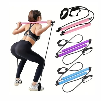 Portable Yoga Pilates Bar Stick with Resistance Band: 1