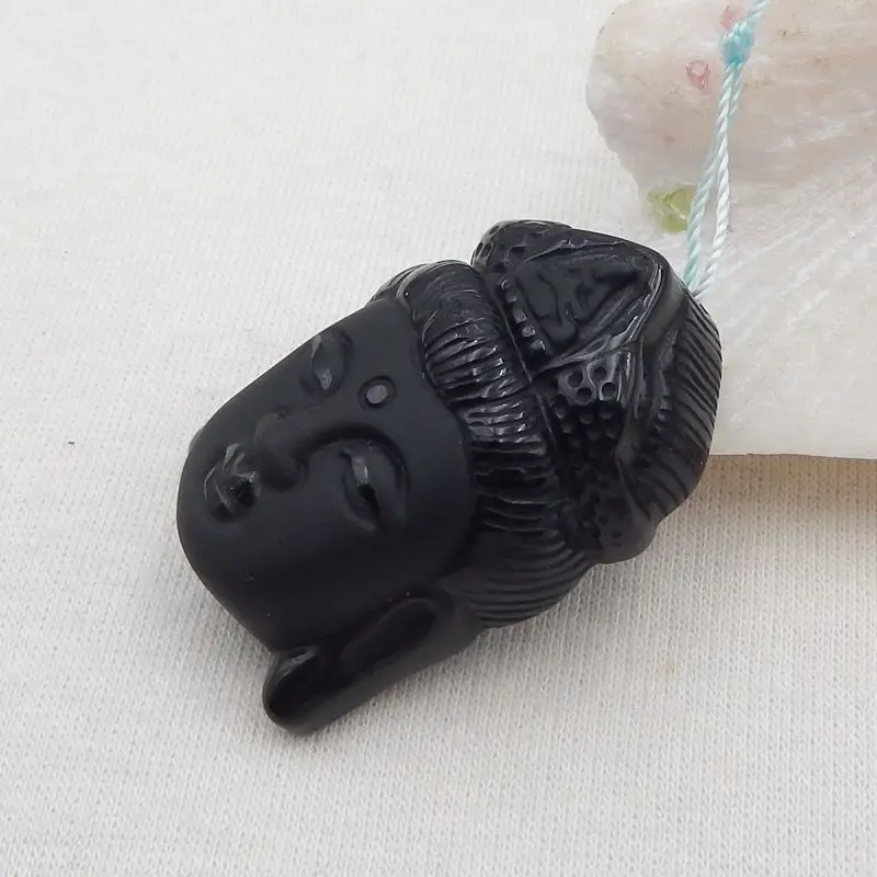 Natural Stone Carved Buddha Head Obsidian Pendant Bead 37x26x12mm 19g Fashion Jewelry Necklace Accessories
