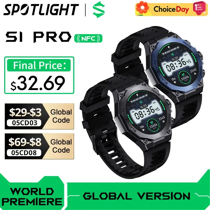 [World Premiere] Black Shark S1 Pro Global Version Smartwatch 1.43\'\' AMOLED Screen 100+ Sport Modes Sleep Monitoring Smart Watch