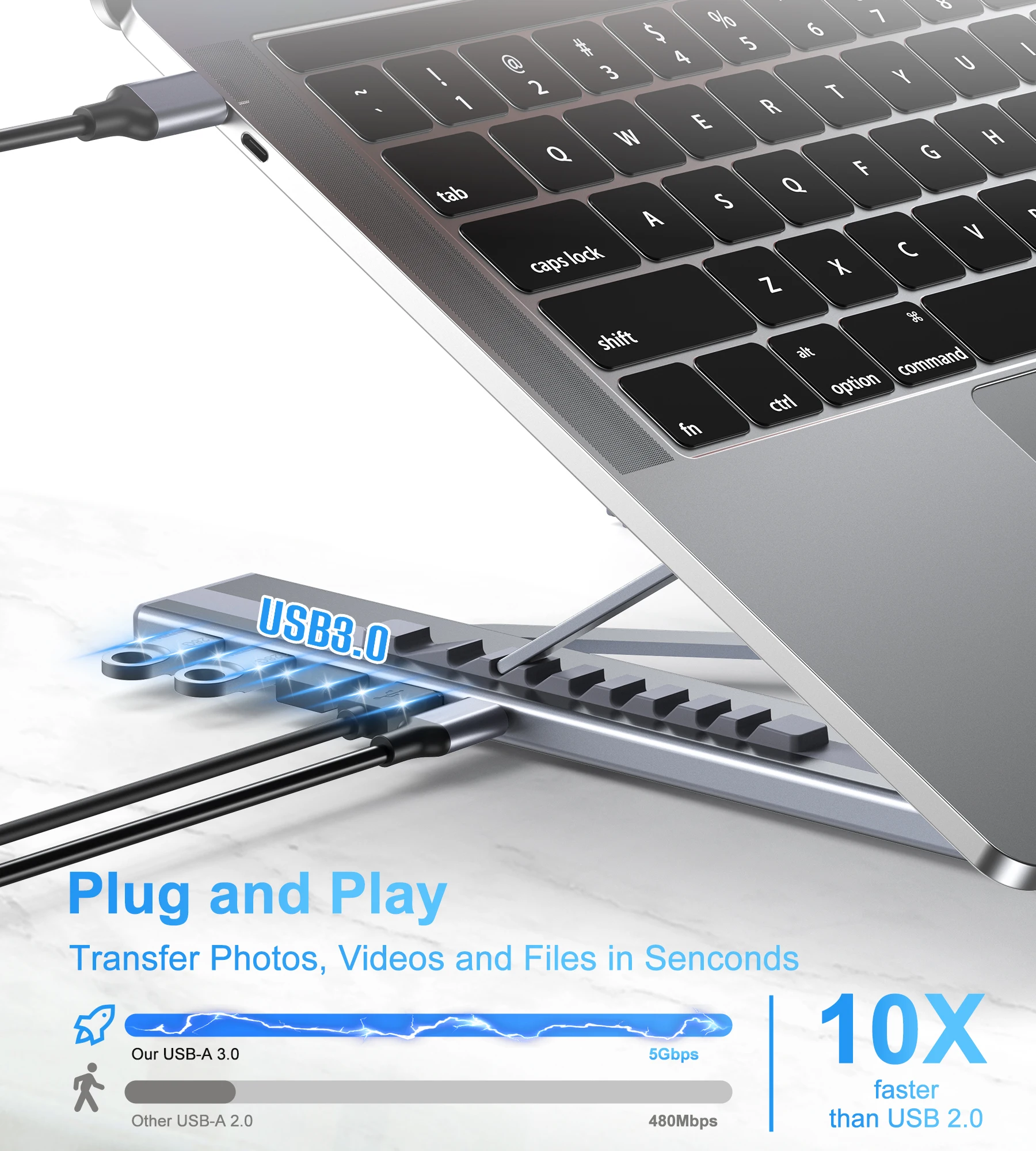 5 in 1 USB C 노트북 도킹 스테이션 스탠드 (USB C, 2개의 USB 3.1, SD/TF 카드 포트, PD 100W 지원), 맥북용 범용 도킹 스테이션