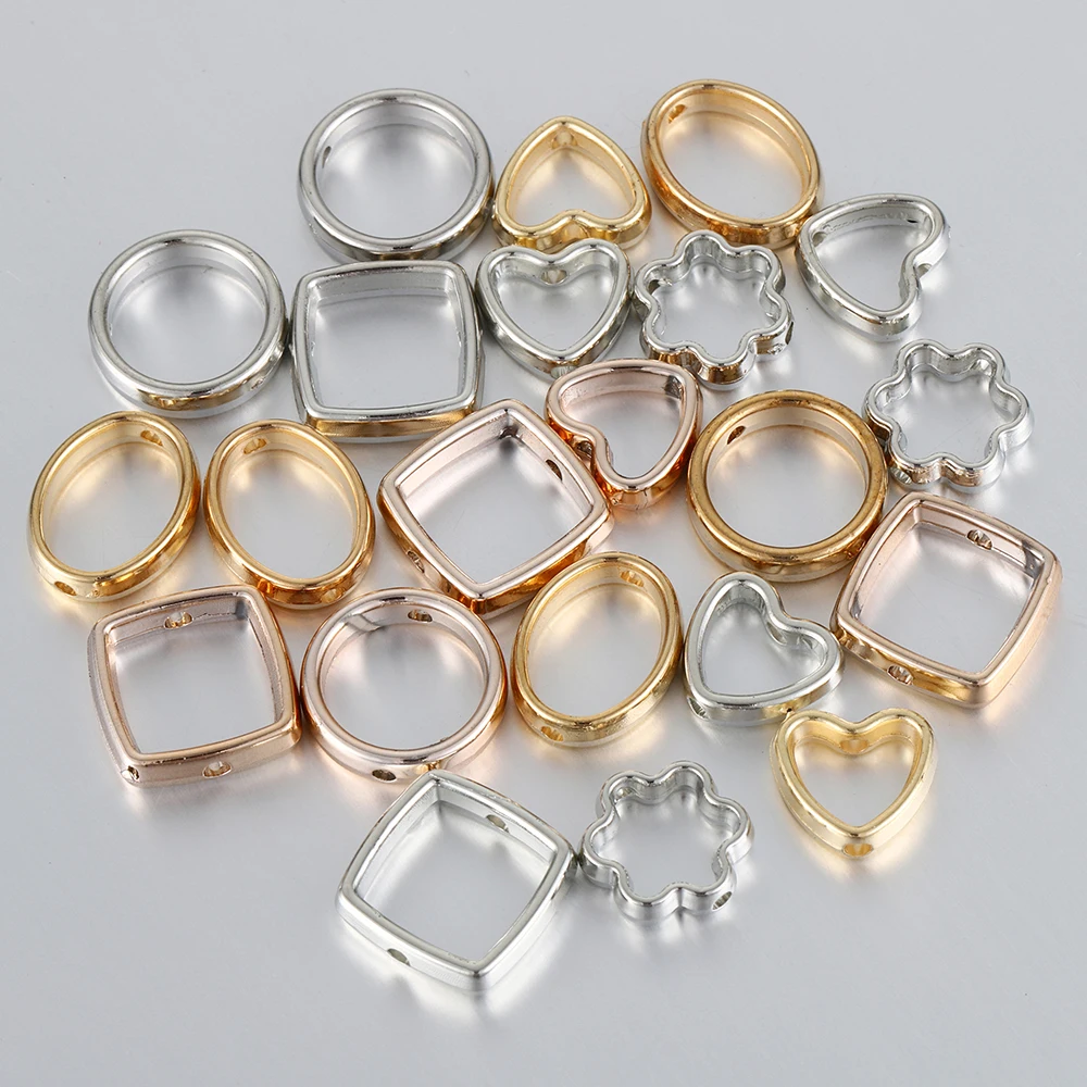 

50pcs Two Holes Spacer Beads Hollow Love Heart/Circular/Square/Pattern Frame CCB Bead DIY Necklace Bracelet Connectors Pendants
