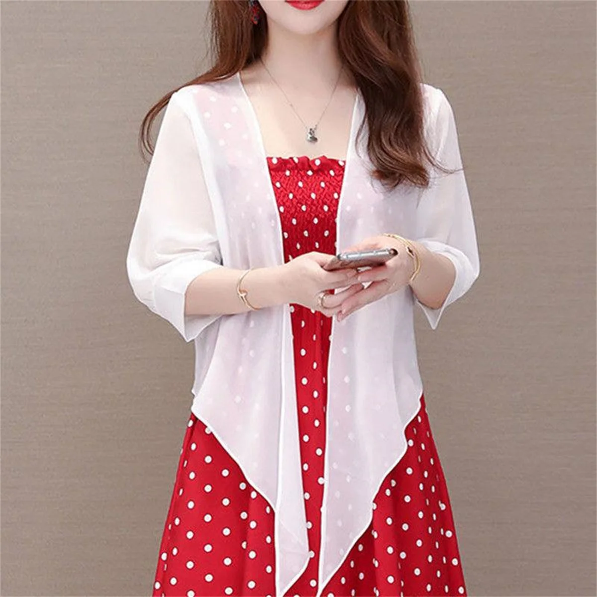 얇은 시폰 가디건, 반팔, 단색 썬 케이프, 얇은 소프트 원단, 원피스 없음, 패션