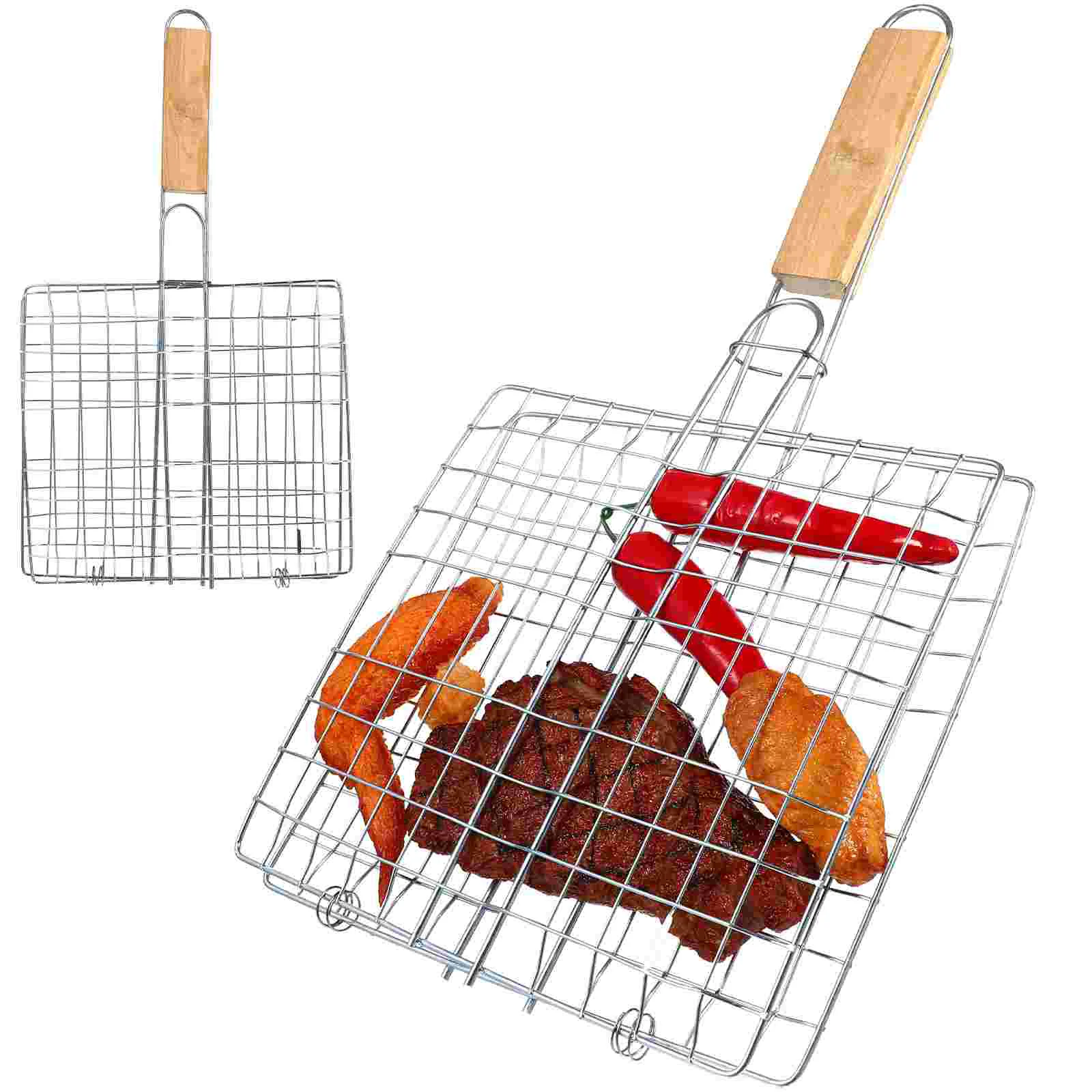 

Stainless Steel BBQ Grilling Basket Mesh Clamp Heat Resistant Fish Meat Chicken Net Picnic Party Barbecue Tools