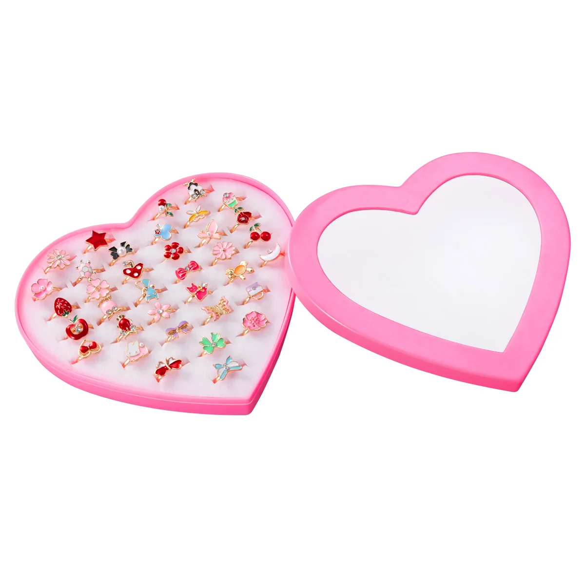

TOYMYTOY 36pcs Colorful Children Adjustable Rings Sparkle with Heart Shape Display Case for Kids Birthday Party Favors