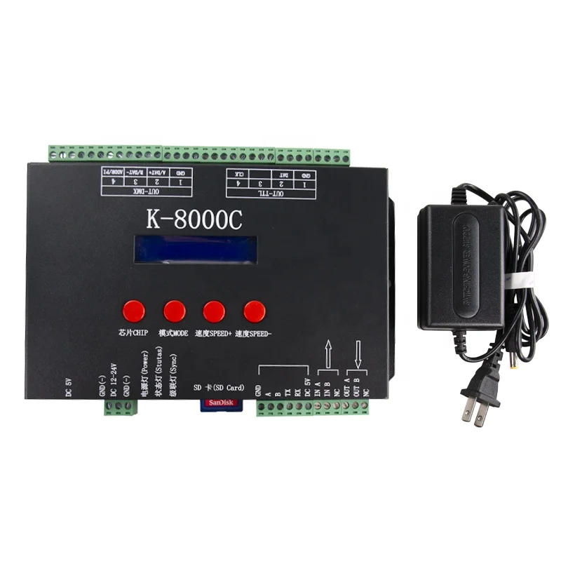 

K-8000C Programmable LED Pixel DMX SPI Controller SD Card Off-line DC5V-24V 12V For WS2811 WS2812 RGB Full Color LED Pixel Light