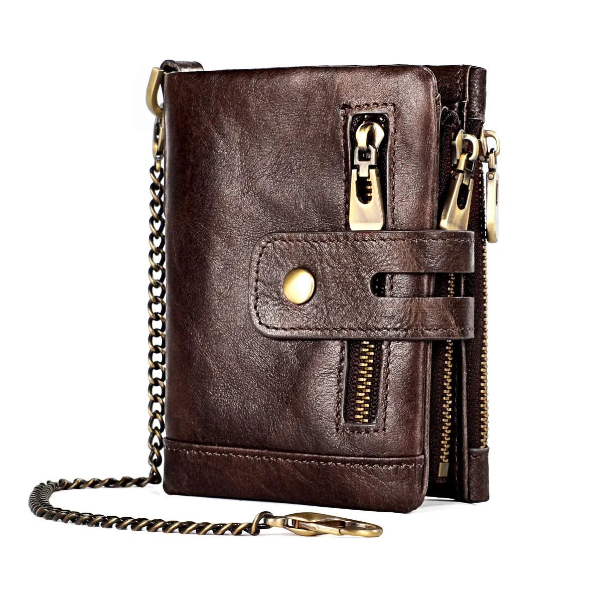 Men's genuine leather small wallet rfid zipper card holder wallet women's retro multifunctional short wallet Money clip