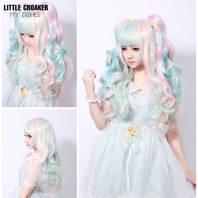 Vibrant Ombre Two-Tone Long Wavy Cosplay Wig with Ponytails