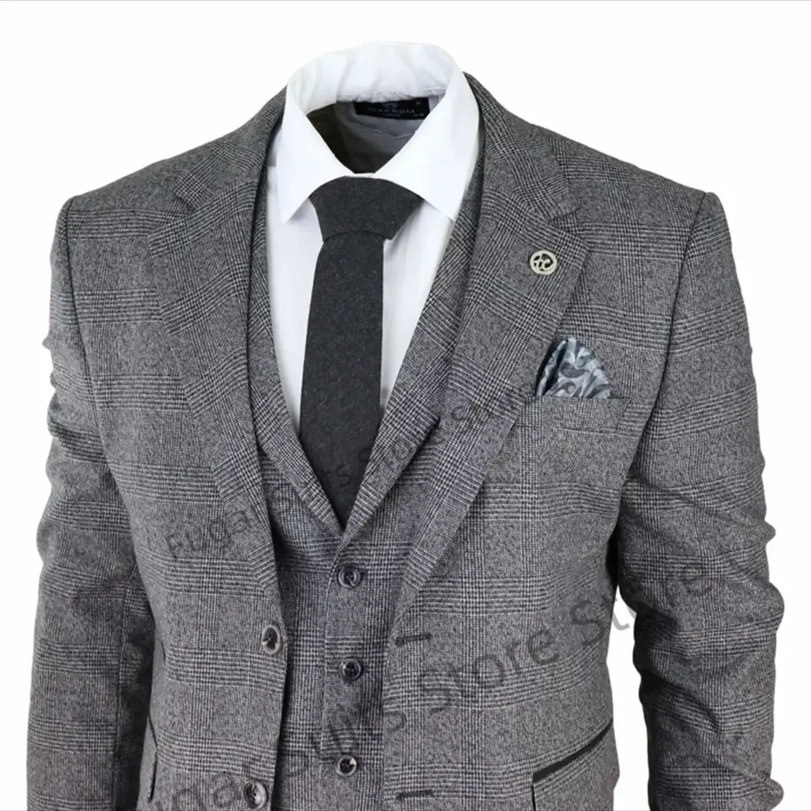 Classic Grey Vintage Wedding Suits For Men Slim Fit Notched Lapel Groom Formal Tuxedos 3 Pcs Business Male Blazer Costume Homme
