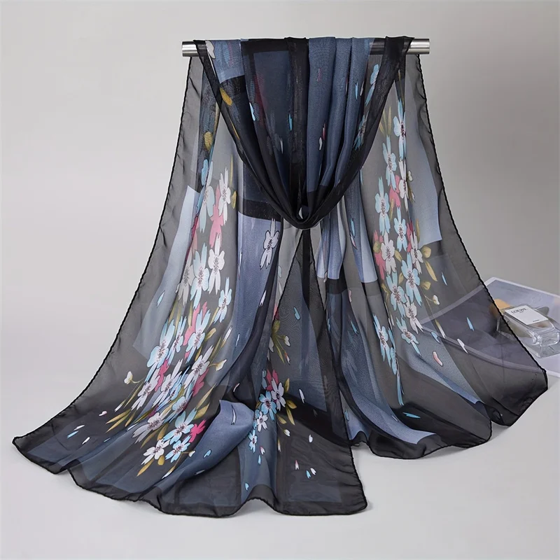 

2024 New Fashion Summer Women Beach Scarf Floral Designer Chiffon Silk Shawls Female Headband Wraps Sunscreen Hijab