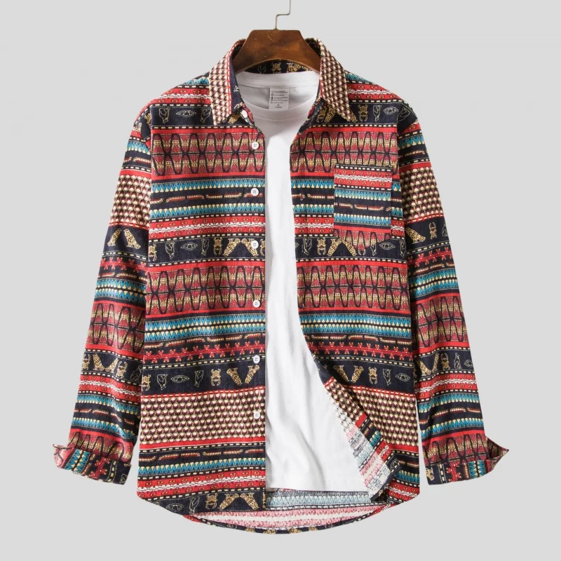 SZYL-Autumn Fashion Printing Lapel Men's Shirt Top Shirt