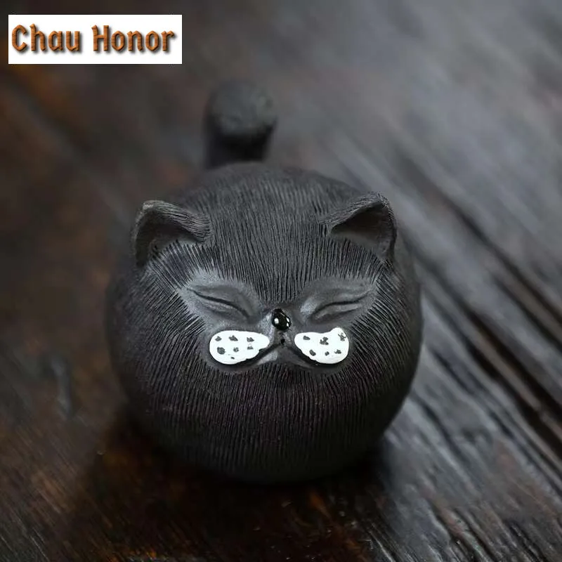 Yixing Purple Clay Tea Pet Handmade Orange Cat Statue Ornaments Tea Figurine Chinese Tiger Zisha Sculpture Tea Set Decoration