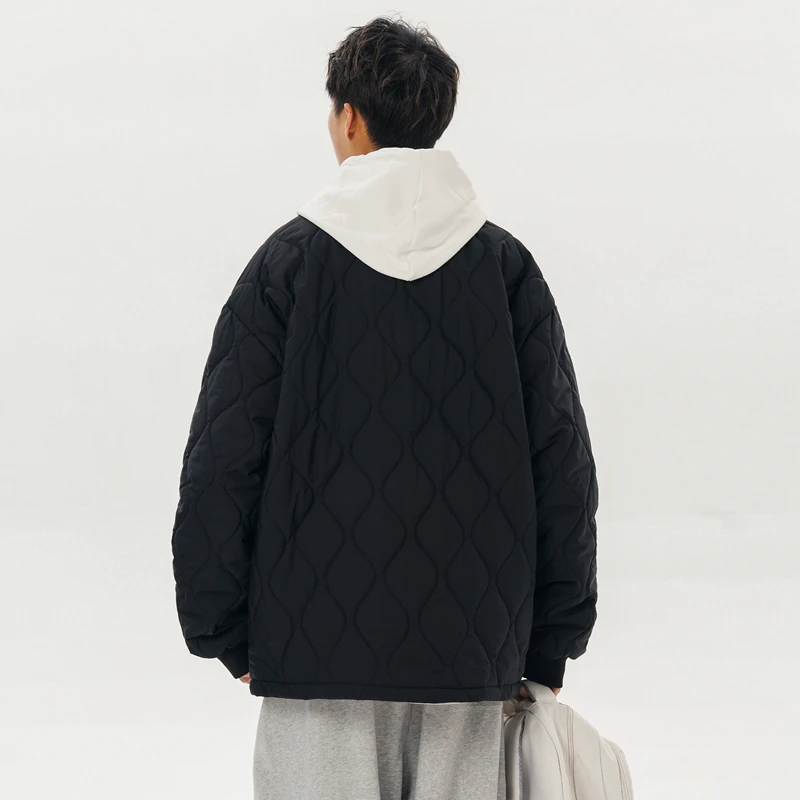 Street Style Men Winter Baseball Clothes Letter Embroidered Lapel Jacket  Fashion Parkas Cotton-Padded Jacket Unisex Thick Warm