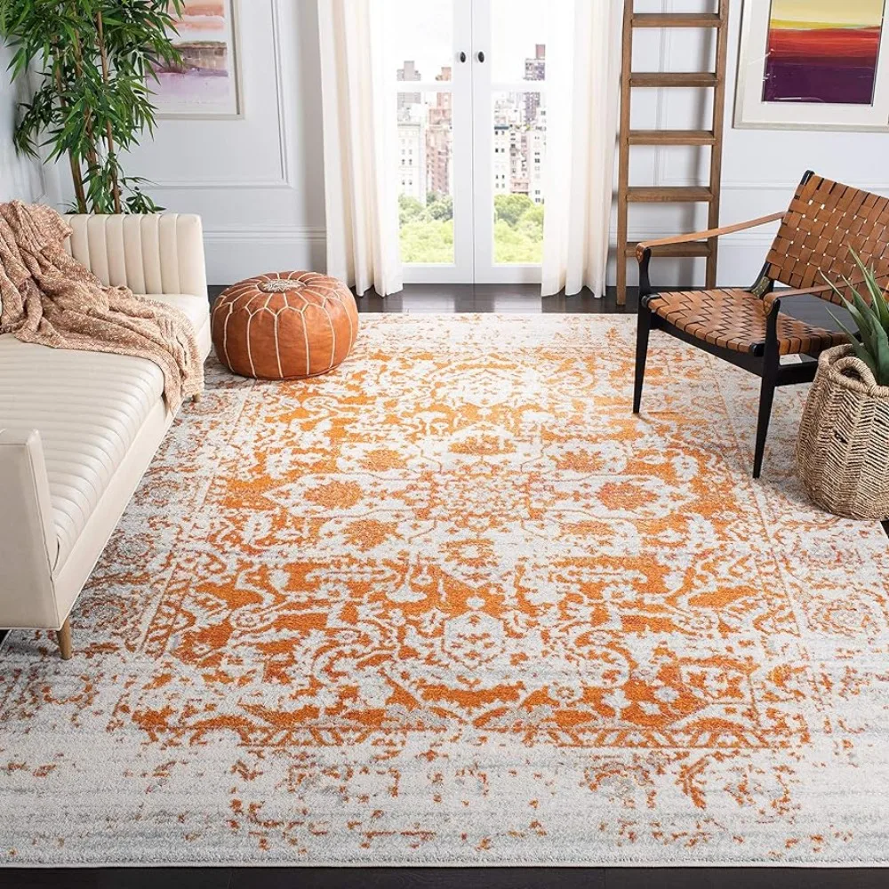 

Collection Area Rug - 8' x 10', Orange & Ivory, Snowflake Medallion Distressed Design, Ideal for in Living Room