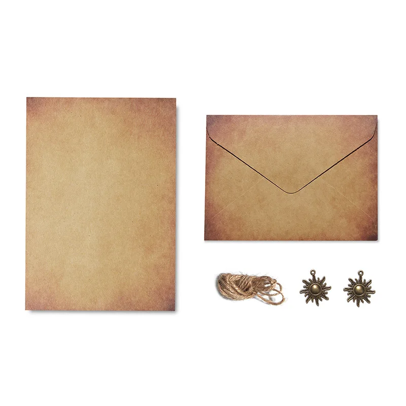 Bview Art Vintage Kraft Letterhead Envelope Set A5 Handwritten Letterhead Confession Twine Hanging Decoration