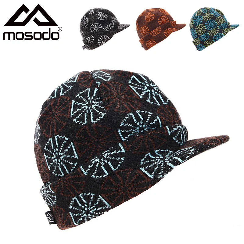 

Mosodo Unisex Warm Winter Hat with Brim Ski Cap Knit Visor Hat Skullies Beanies for Men Women Snowboard Hats Gorras Boneet New