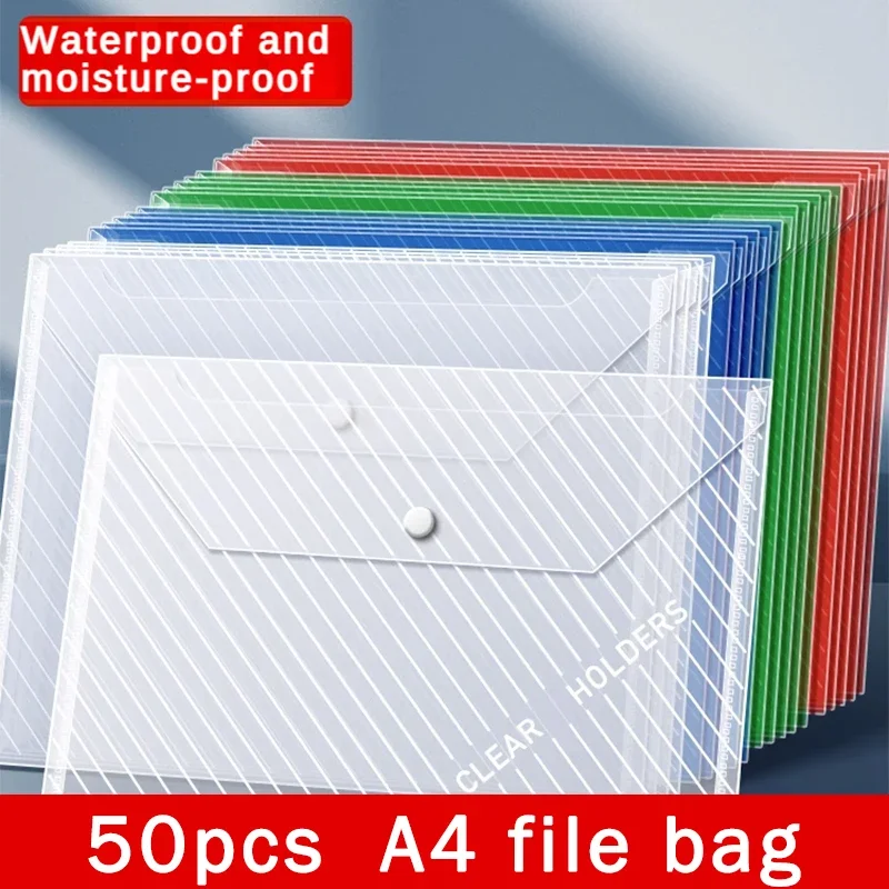 Thickened A4 File Bag Transparent Plastic Snap Closure Test Paper Document Bag Student Office Stationery Supplies Pocket Folders