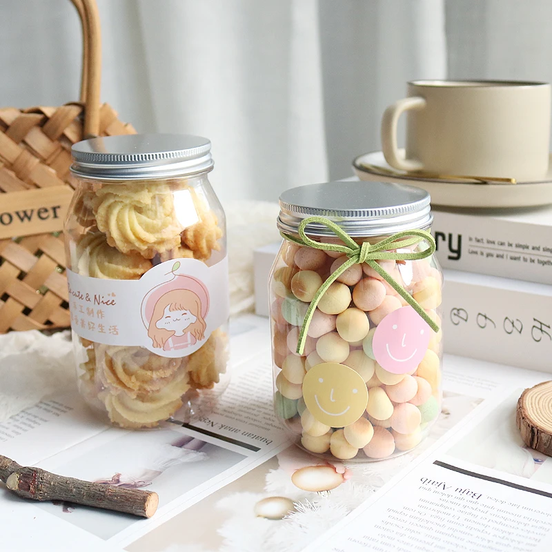 

10pcs Transparent bsicuits candy chocolate packaging box PET plastic snack seal jar bubble tea juice cold drink cup with lid