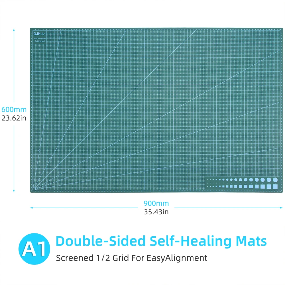 QJH A1/A2/A3/A4 PVC Self-Healing Cutting Mat Double-Sided Green Cutting Mat Metric Printed Grid Line Leather Craft cutting mat craft cutting tool
