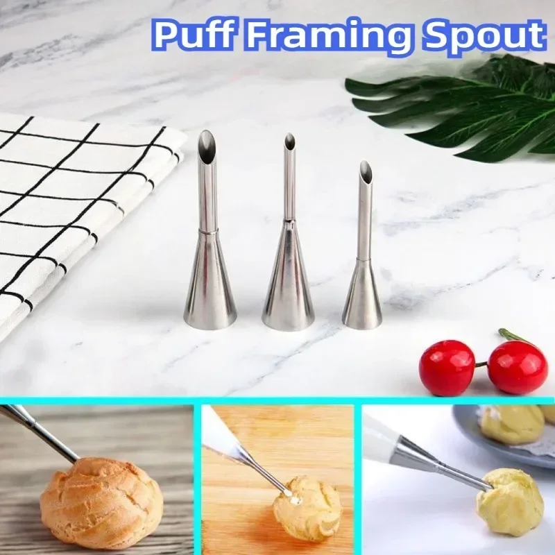 Stainless Steel Puff Cream Nozzles 1/3Pcs Cake Icing Piping Tip DIY Donut Pastry Syringe Cupcake Desserts Baking Accessories cake decorating tip set,cake icing nozzles,baking nozzle set,cake decorating nozzle set
