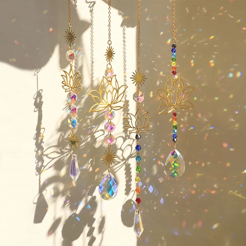 Sun catcher crystal lotus hanging colored glass outdoor decoration rainbow maker prism