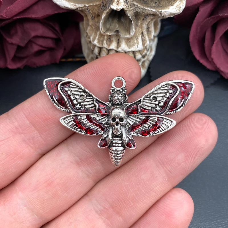 4 Stück 53*32mm Gothic Death Blood Moth Charms Skull Moth Charms Anhänger Designer Charms Fit Schmuckherstellung DIY Schmuckzubehör