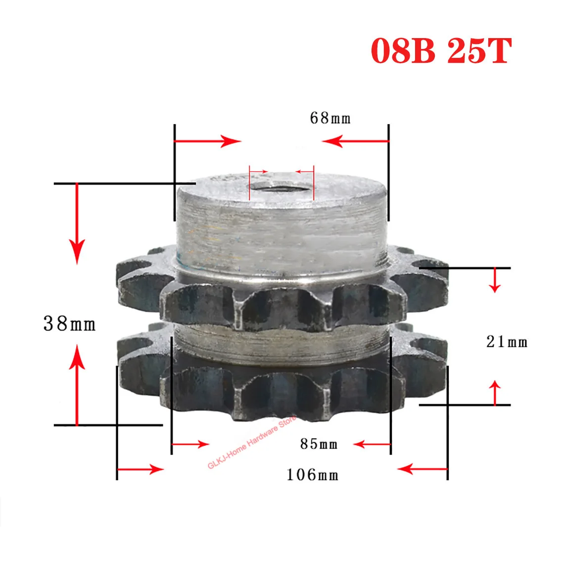 1Pcs 08B 10 25 Tooth 45 Steel Double Row Chain Drive Sprocket Roller