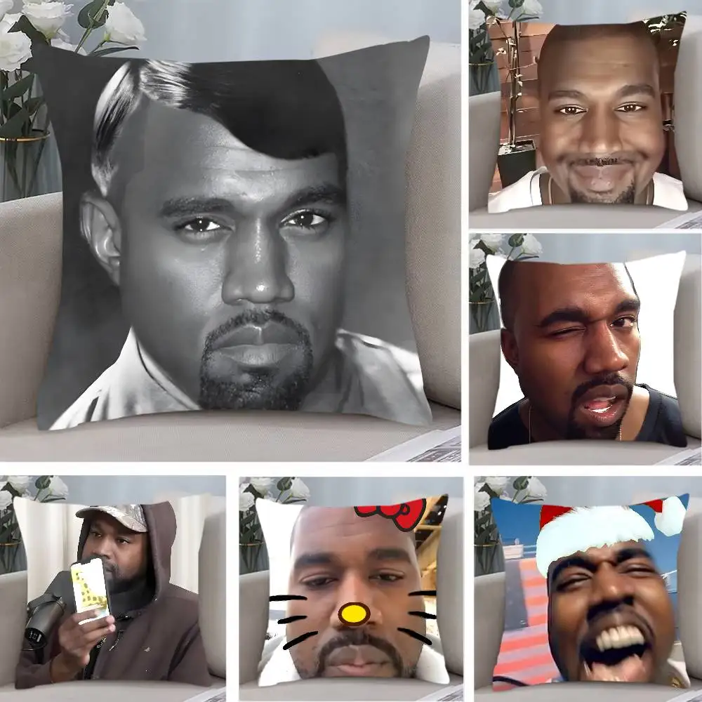 Funny K-KanyES W-Wests Pillow Case Anti-dustmite Pillowcase Invisible Zipper Silky Short Plush Sofa Cushion Cover