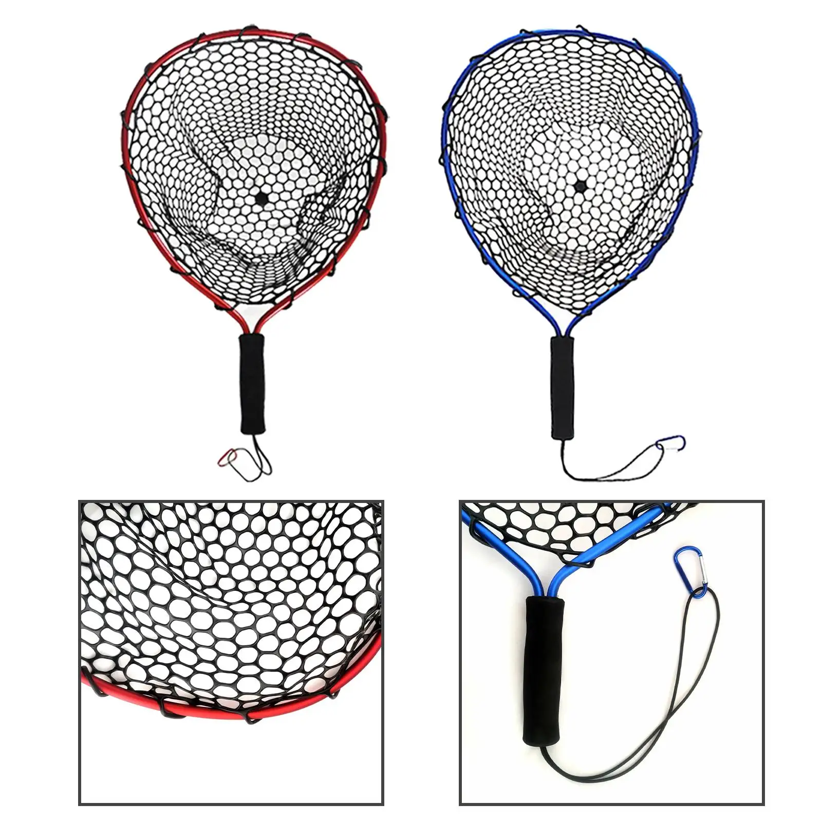 Fishing Landing Net Nonslip Grip Aluminum Alloy Frame with Lanyard and Carabiner