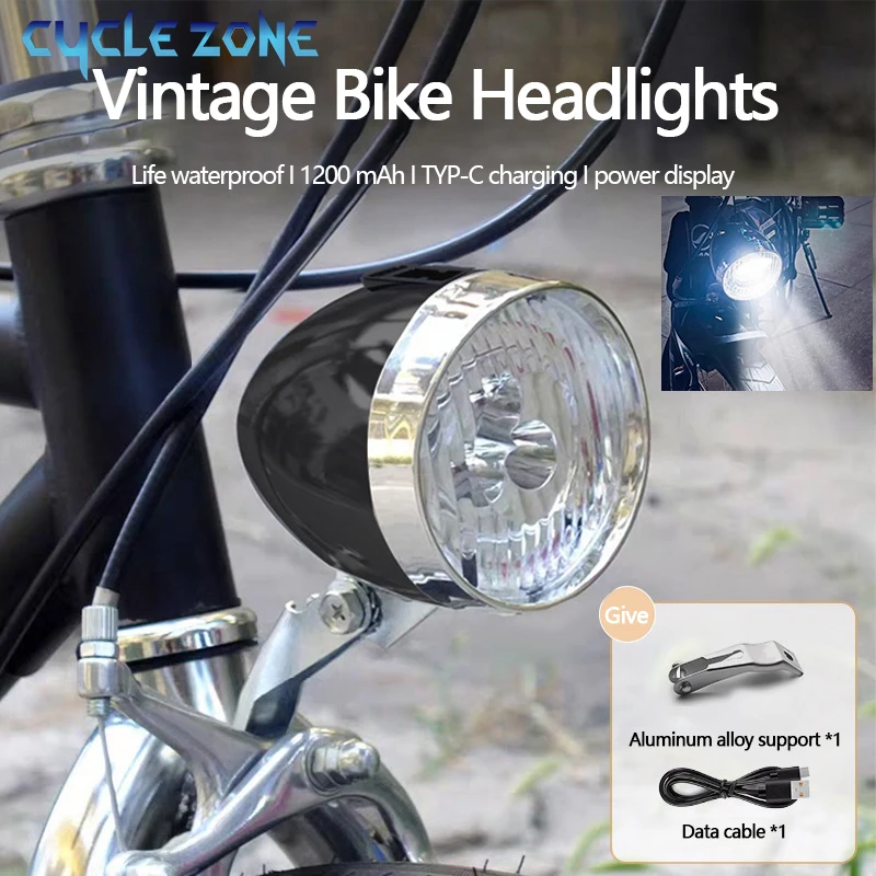 Vintage Rechargeable Bike Headlight - Classic 3 LED Front Light