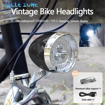 Faro per bici retrò tipo C ricaricabile classico luce anteriore per bicicletta da montagna 3 LED MTB faro per bici da strada accessori per ciclismo