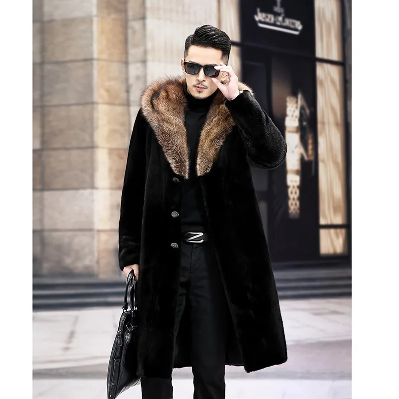 Autumn Winter Jackets Men Long Fur Coat High Quality Brand Hooded Faux Fur Coat Thick Warm Windbreaker Snow Clothes Long Sleeve