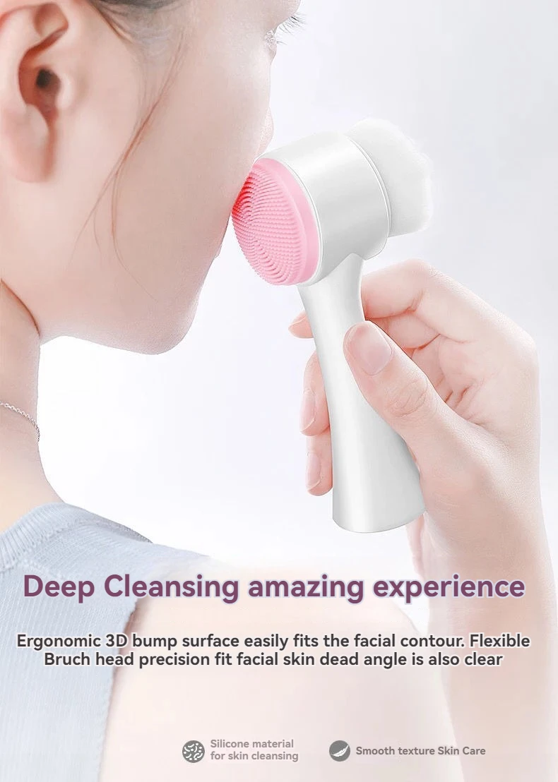 3D Manual Facial Cleansing Brush 2 in 1 Skin Care Face Brush SiliconeFacial Scrubber Dual Face Wash Brush Deep Pore Exfoliation