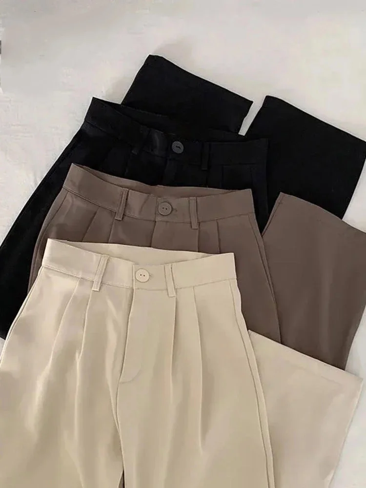 

2023 Spring Summer Loose Pants Women Casual High Waist Korean Fashion Office Ladies Elegant Black Straight Suit Trousers New