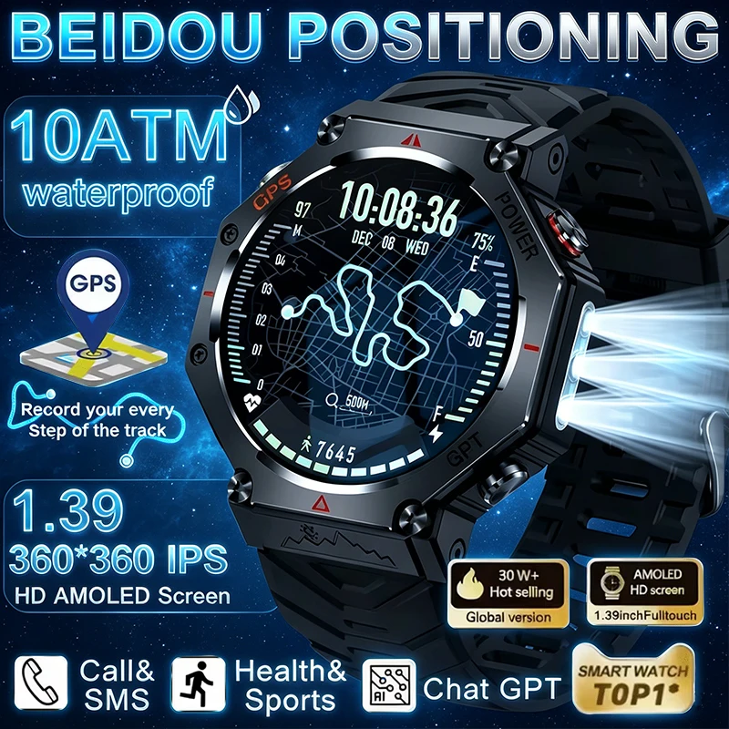 2026 New GPS Map Navigation Smart Watch Men Outdoor Compass 10ATM Waterproof Bluetooth Call AMOLED Screen Sport Track Smartwatch 1