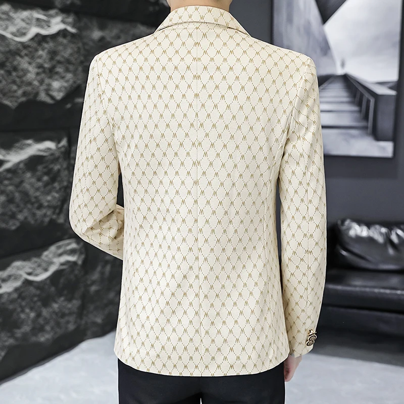 Korean Letter Print Men Blazers Brand Spring Casual Business Suit Jackets Slim Fit Street Wear Social Jacket Men Clothing