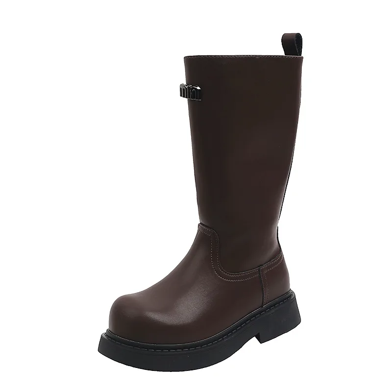 

Teens Boys Girls Long Boots Winter Leather Low Heels knee high boots Children's Boots Girls High Top Chunky Shoes