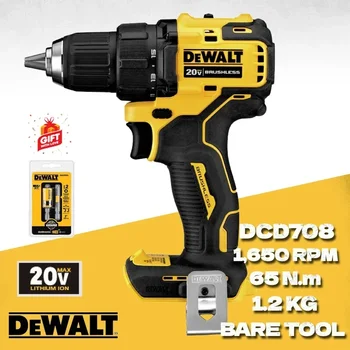 DEWALT ATOMIC 무선 컴팩트 드릴 드라이버, DCD708, 최대 20V 브러시리스 모터, 1/2 인 전기 스크루 드라이버, 가정용 전동 공구