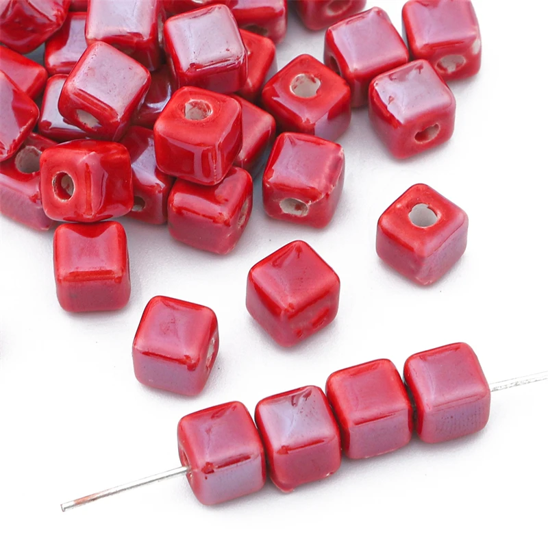 Vibrant Square Ceramic Beads Set - Handmade Porcelain