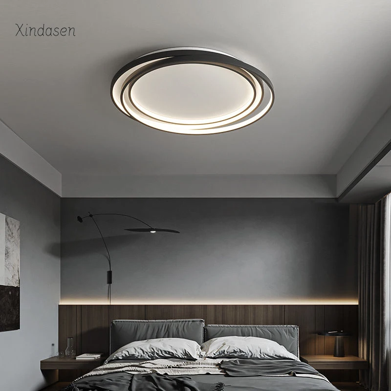 

Master Bedroom Ceiling Light Modern Minimalist Ultra Thin Living Room Lamp Round Design Black Nordic Ceiling Chandeliers Remote