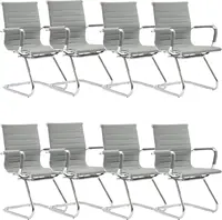 Office Desk Chair Set of 8,No Wheels PU Leather Computer Chairs Mid Back Guest Chairs with Seld Base for School/Reception/Confer 1