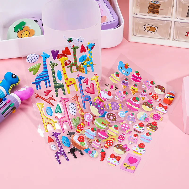 12pcs Cute Cartoon Bubble Sticker Children Toy 3D DIY Diary Christmas Decoration Sticker Kid Decorate Scrapbooking Self Adhesive