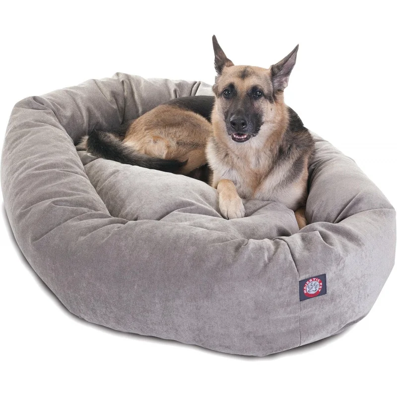 52 Inch Micro Velvet Calming Dog Bed Washable &ndash; Cozy Soft Round Dog Bed with Spine for Support-Fluffy Donut