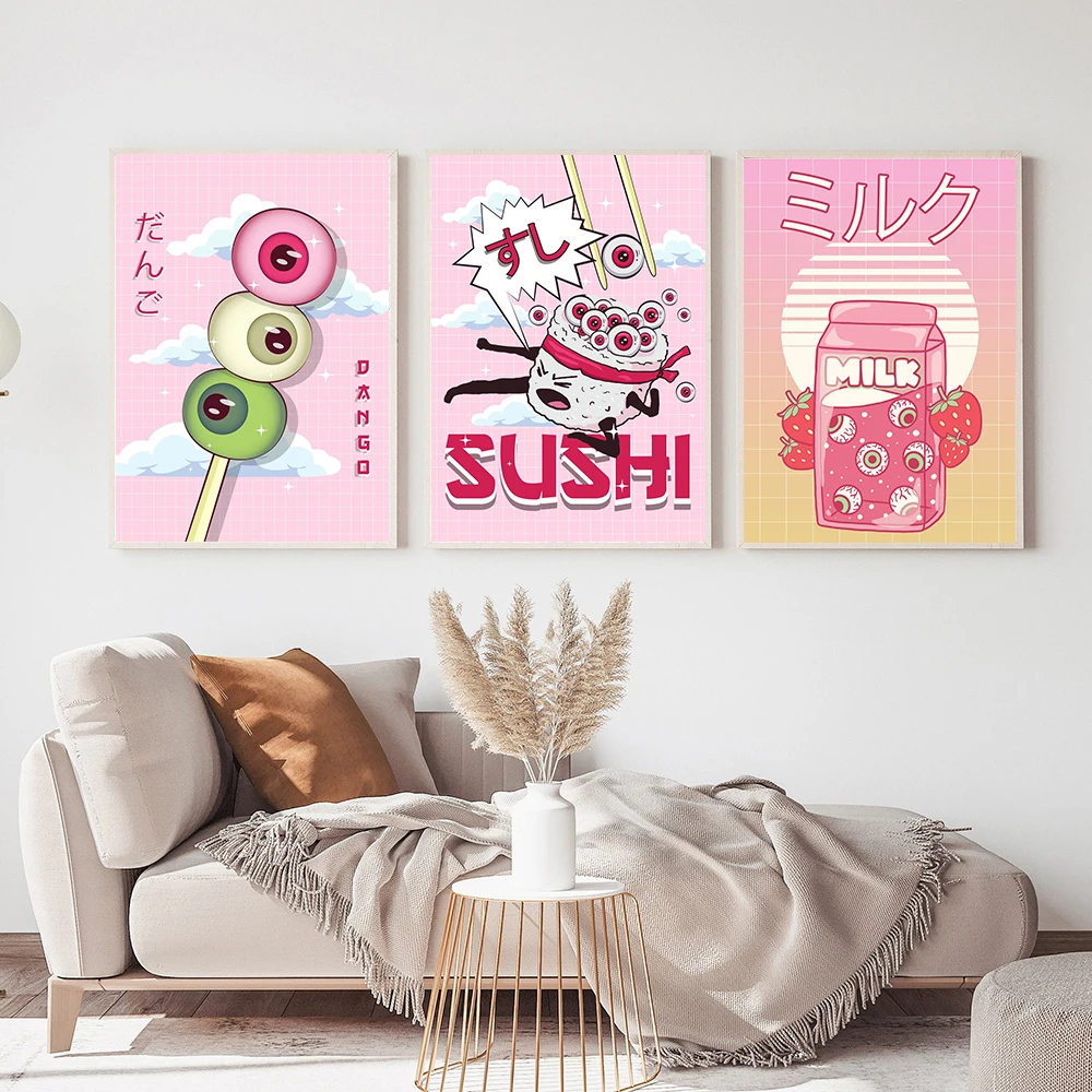 Weirdcore Aesthetic Eye Kawaii Peachy Canvas Painting Room Decoration  Cartoon Funny Art Poster Print Abstract Goblet Ice Cream - AliExpress