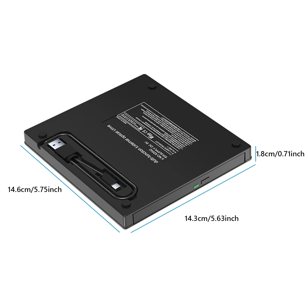 7 in 1 외장 CD/DVD 드라이브 CD/DVD 디스크 드라이브 플레이어, 버너 리더 라이터, USB C 타입 포트 2 개, USB 3.0 1 TF SD 카드 슬롯