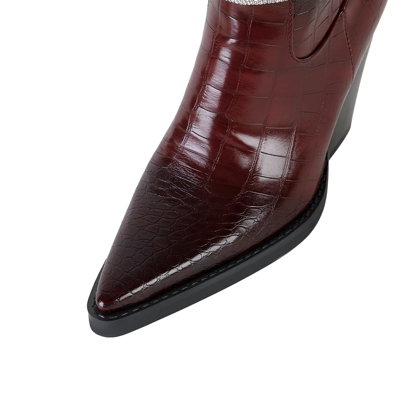 Kaky's New Pointed Stone Water Diamond Thick High Heel Large Women's Boots Short Boots Western Boots