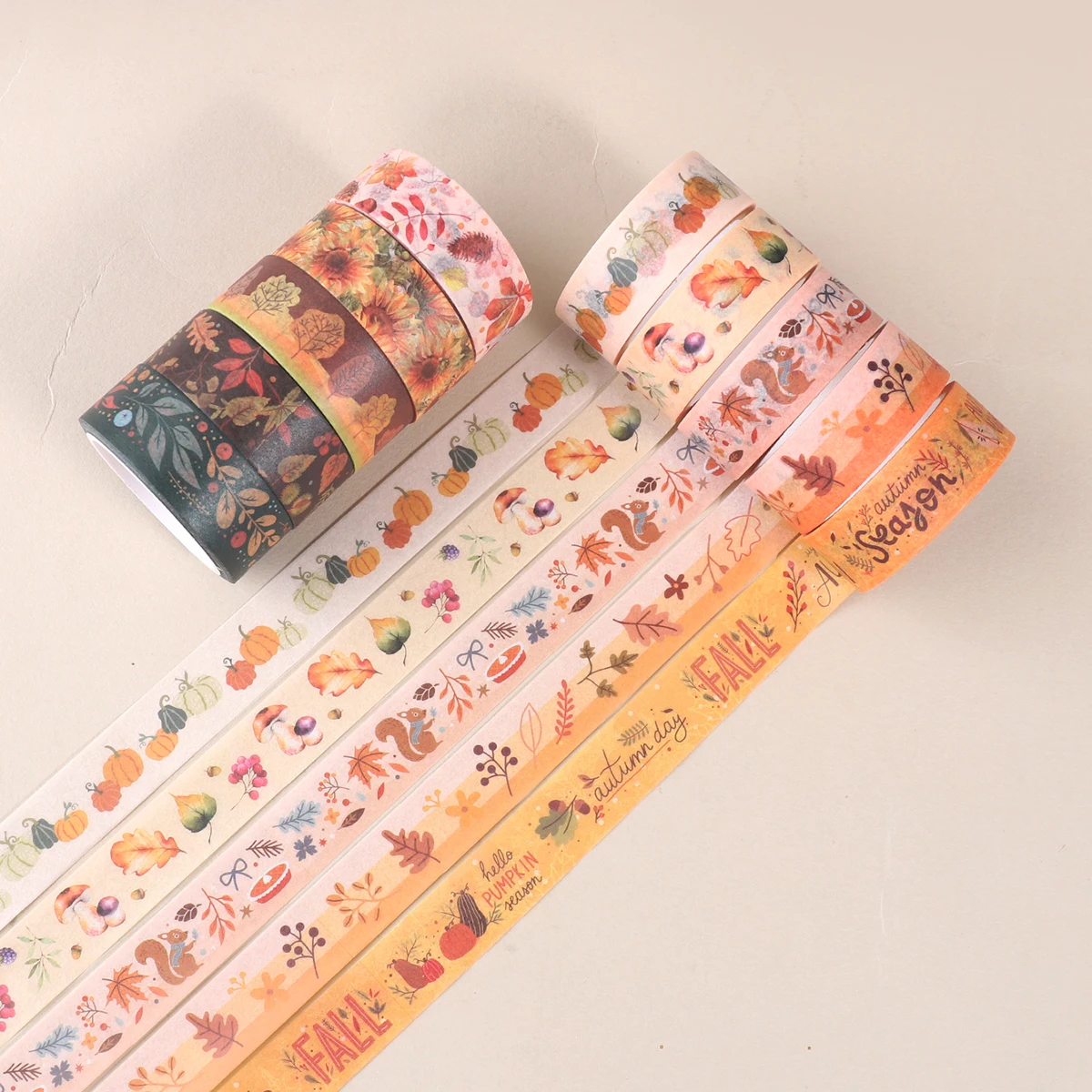 따뜻한 색감의 창의적인 가을 와시 테이프, 식물, 꽃, 버섯 무늬 마스킹 테이프, DIY 학용품
