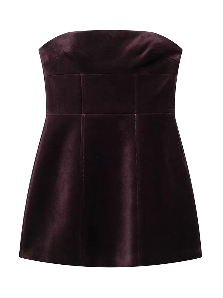 TFMLN Sweet Women Solid Velvet Bow Mini Dress Elegant Female Off Shoulder Backless Party Dress Fashion Strapless Dress#Color