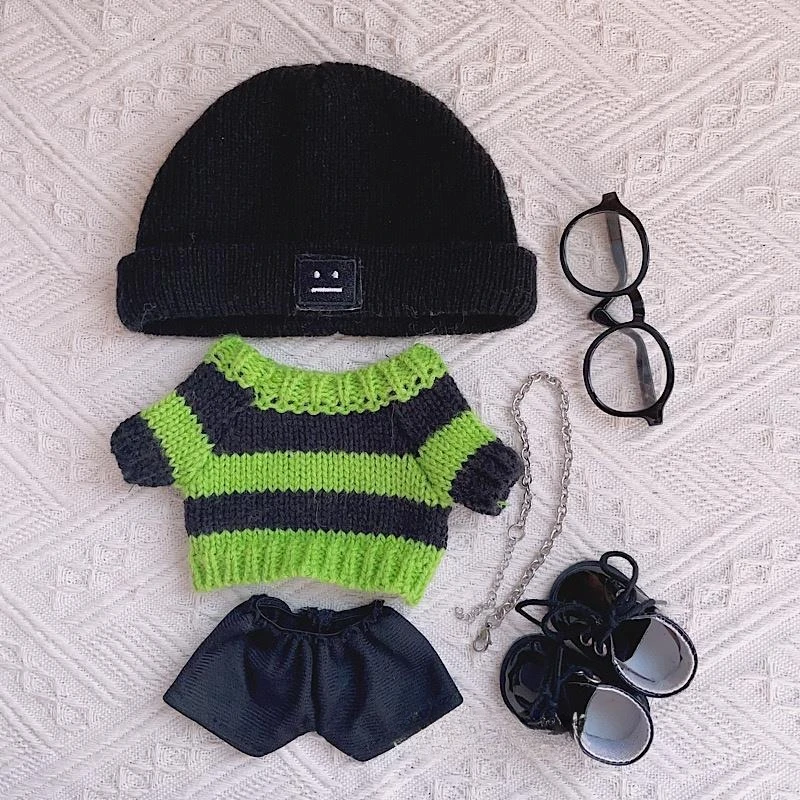 Fashion Green Sweater Cute Handsome Autumn Winter Necklace Clothes Suit Cool Handsome 20cm Plush Doll No Attribute Outfit 2