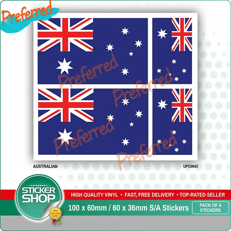 

4 X Australian Flag Car Stickers Vinyl Car Bumper Window Racing Motorcycle Helmet Trunk IPAD Laptop Toolbox Surf Decals