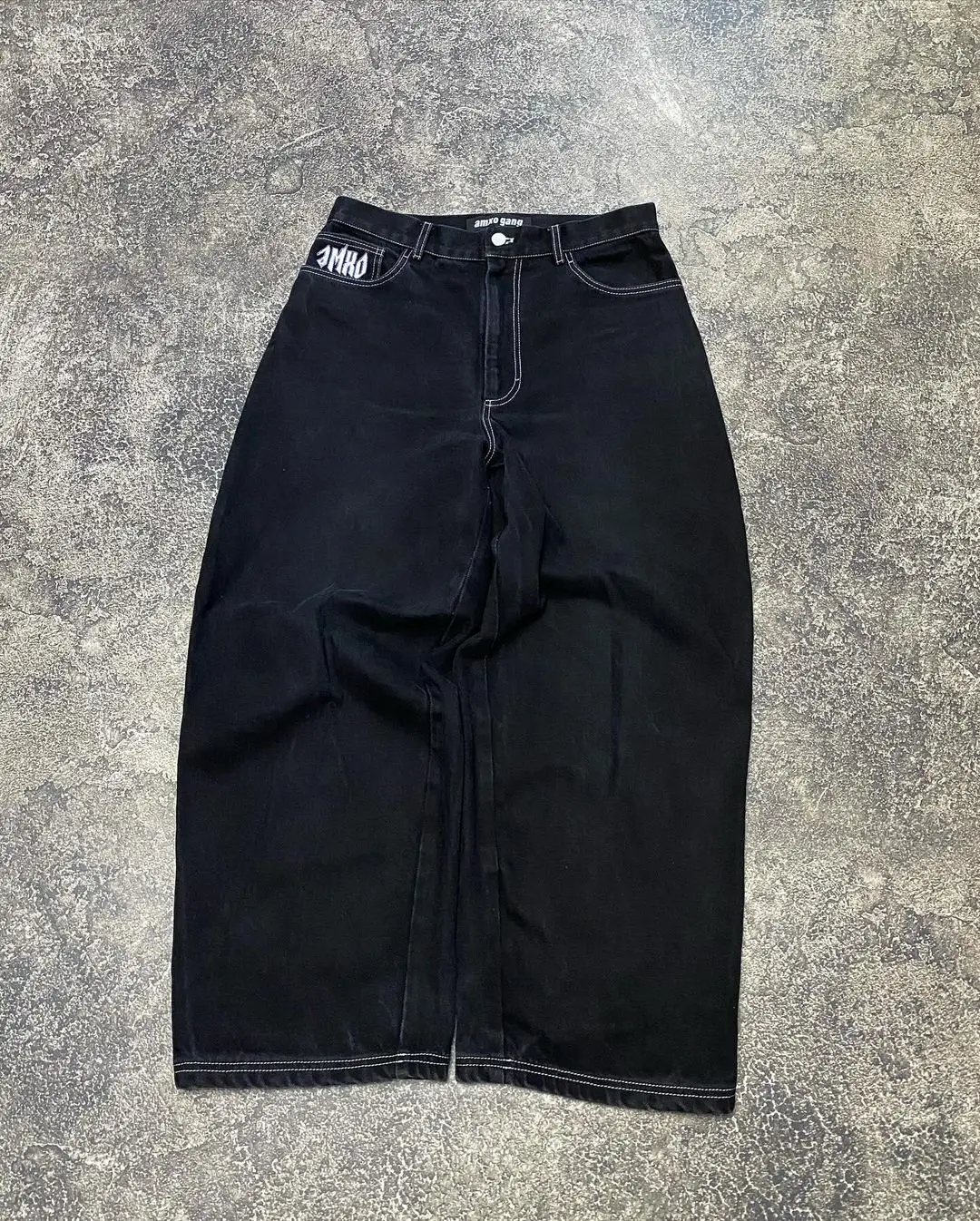 Street aesthetic black retro straight baggy pants y2k Harajuku hip hop pocket print washed high waist unisex denim trousers 4